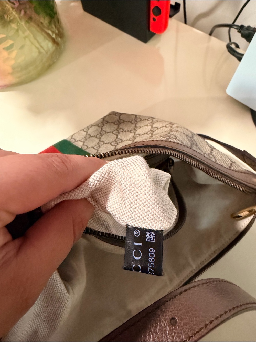 Gucci GG  ophidia half moon Supreme Web Stripe Shoulder Bag in Beige/Brown - Picture 10 of 16